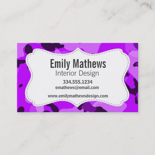 Electric Purple Camo; Camouflage Business Card (Front)