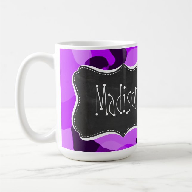 Electric Purple Camo; Vintage Chalkboard look Coffee Mug (Left)