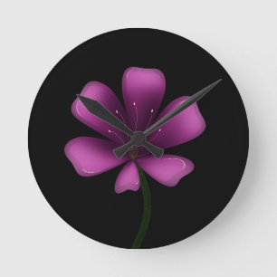 Electric Purple Glossy Bloom Moody Dark Botanical  Round Clock