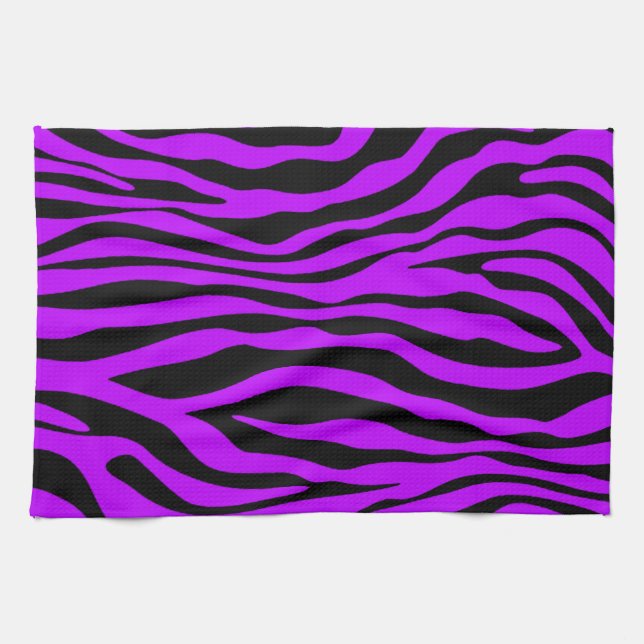 Electric Purple Zebra Stripes Animal Print Tea Towel (Horizontal)