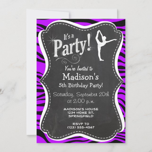 Electric Purple Zebra Stripes; Ballet Invitation (Front)