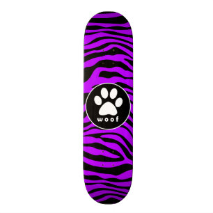 Electric Purple Zebra Stripes; Paw Print Skateboard
