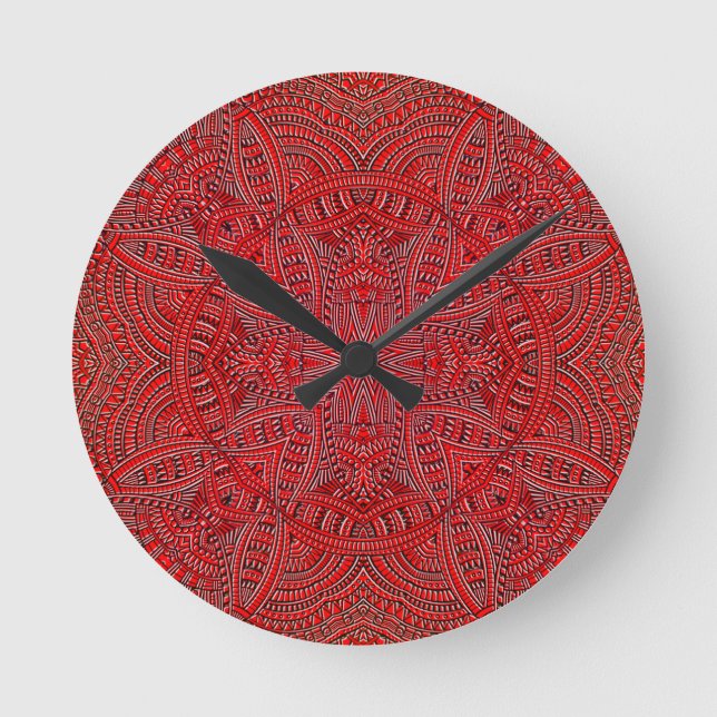 Electric Red abstract funky cute design Round Clock (Front)