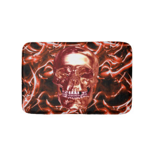 Electric Red Chrome Skull Bath Mat