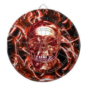 Electric Red Chrome Skull Dart Board