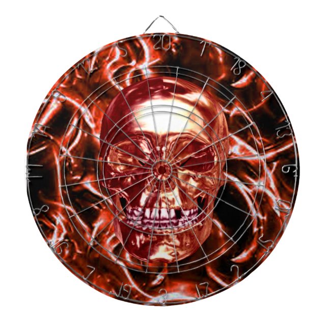 Electric Red Chrome Skull Dart Board (Front)