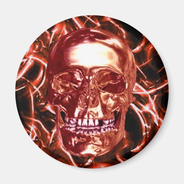 Electric Red Chrome Skull Magnet (Front)