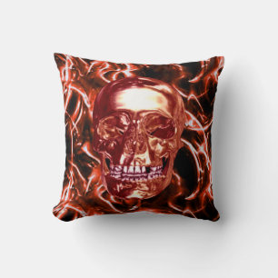 Electric Red Chrome Skull Reversible Pillow