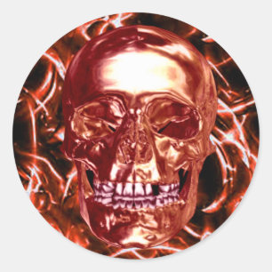Electric Red Chrome Skull Stickers