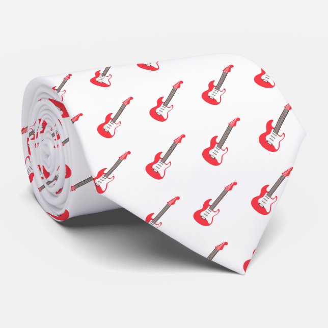 Electric Red Guitar Minimalist Rock Music Pattern  Tie (Rolled)