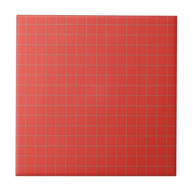 Electric Red & Teal Blue Chequered Pattern Retro Tile (Front)