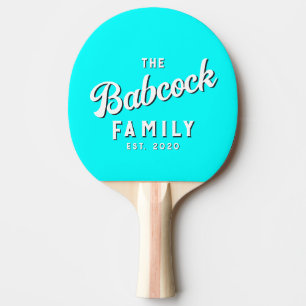 Electric Retro Cyan Family Name & Year Ping Pong Paddle
