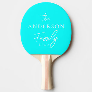 Electric Retro Cyan Hand Written Family Name Ping Pong Paddle