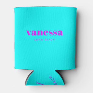 Electric Retro Cyan Minimal Modern Classic Name Can Cooler