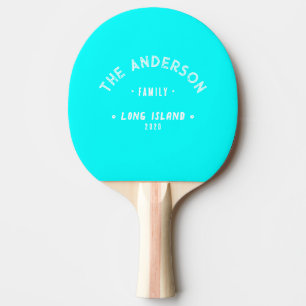 Electric Retro Cyan Vintage Seaside Family Name Ping Pong Paddle