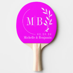 Electric Retro Pink Leaf Wedding Monogram Pin Ping Pong Paddle