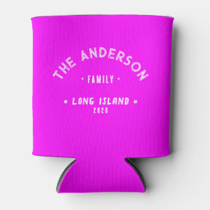 Electric Retro Pink Vintage Seaside Family Name Can Cooler