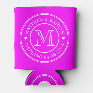 Electric Retro Pink Wedding Monogram Can Cooler
