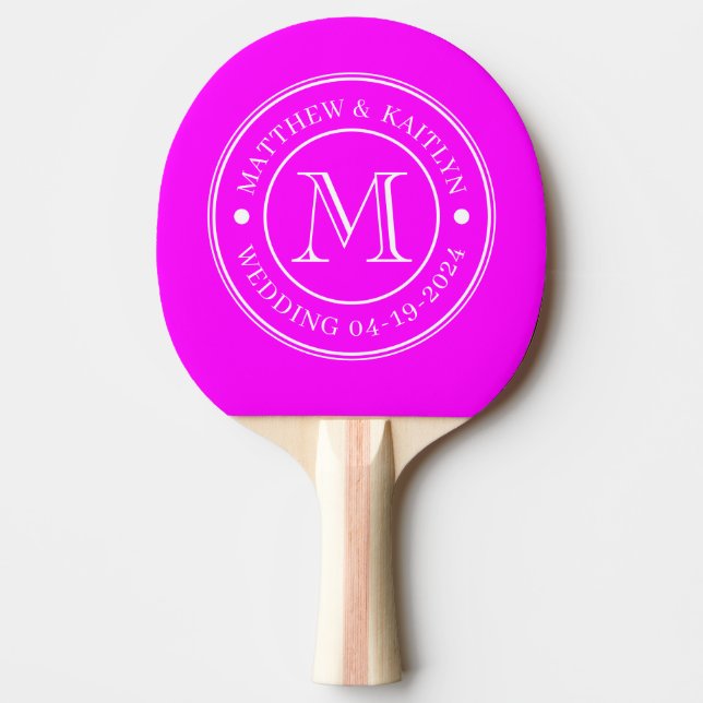 Electric Retro Pink Wedding Monogram Ping Pong Paddle (Front)