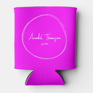 Electric Retro Pink with Name in Drawn Circle Can Cooler