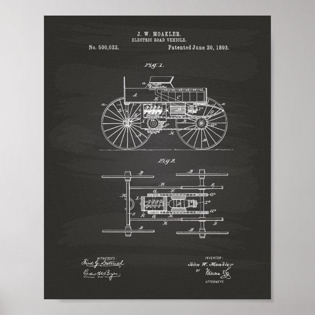 Electric Road Vehicle 1893 Patent Art Chalkboard Poster (Front)
