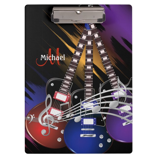 Electric Rock Guitar Music - Personalise Clipboard (Front)