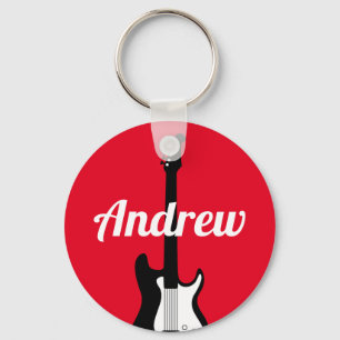 Electric rock guitar player keychain for guitarist