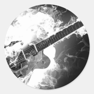 Electric Rockabilly Guitar on Fire Monochrome Classic Round Sticker