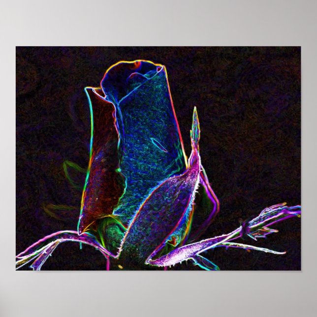 Electric Rosebud Flower Art Poster (Front)