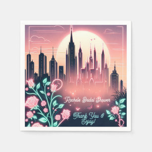 Electric Roses Futuristic  Neon Bridal Shower  Napkin