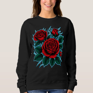 Electric Roses   Red Rose & Lightning Bolt Graphic Sweatshirt
