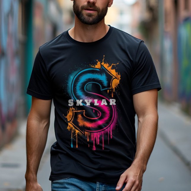 Electric S: Customisable Bold Graffiti Monogram T-Shirt (Creator Uploaded)