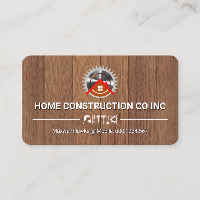 Electric Saw Home On Wood Handyman Tools Business Card (Front)