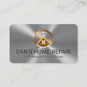 Electric Saw Rooftop On Silver Metallic Layer Business Card