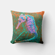 Electric Seahorse Throw Pillow