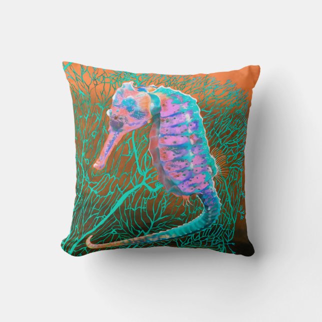 Electric Seahorse Throw Pillow (Front)