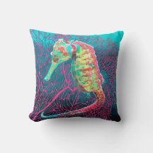 Electric Seahorse Throw Pillow