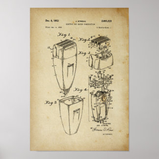 Electric Shaver Patent Poster Barber Shop Decor