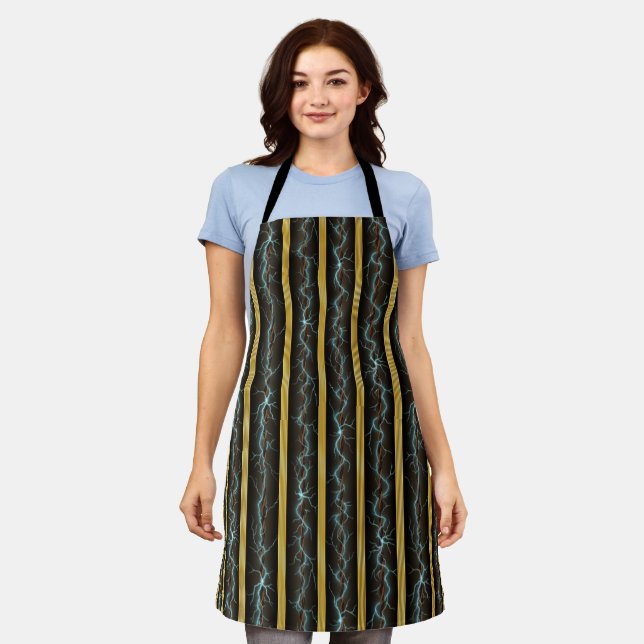 Electric Shock Brass Stripes Industrial Fantasy Apron (Worn)