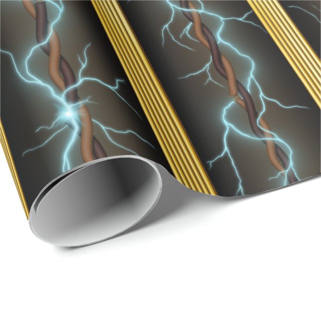 Electric Shock Industrial Fantasy Brass Stripes Wrapping Paper (Roll Corner)