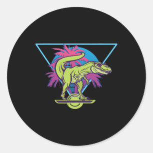 Electric Skateboard Modern Floating T-rex Retro On Classic Round Sticker