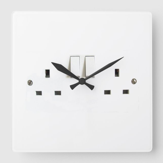 Electric socket from the UK Square Wall Clock (Front)