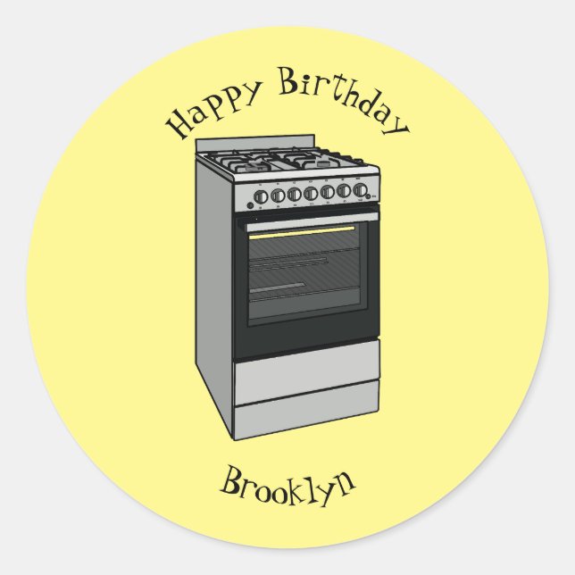 Electric stove cartoon illustration classic round sticker (Front)