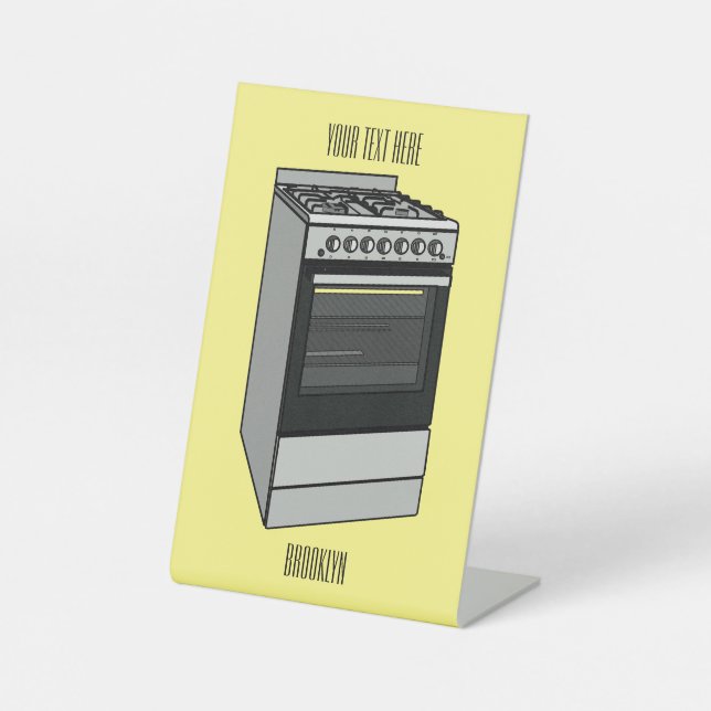 Electric stove cartoon illustration pedestal sign (Front)