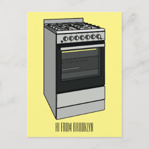 Electric stove cartoon illustration postcard