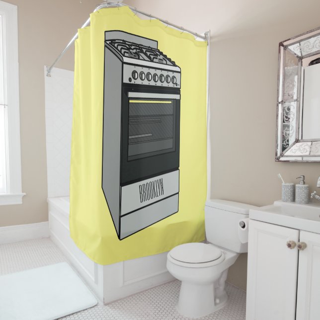 Electric stove cartoon illustration shower curtain (In Situ)