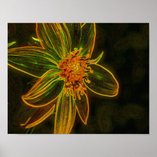 Electric Sunflower Abstract Flower Art Poster