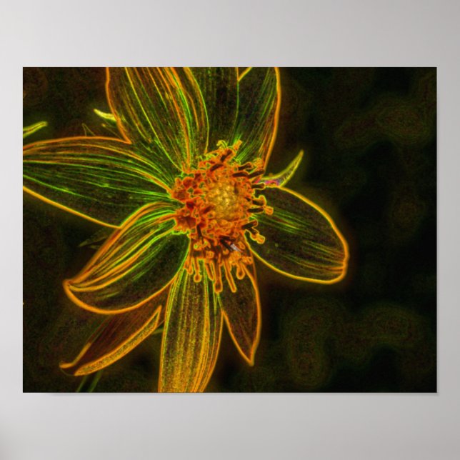 Electric Sunflower Abstract Flower Art Poster (Front)