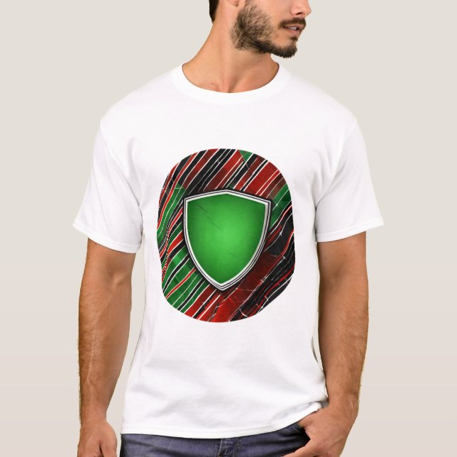"Electric Surge: Red & Green Lightning Pattern T-Shirt (Front)