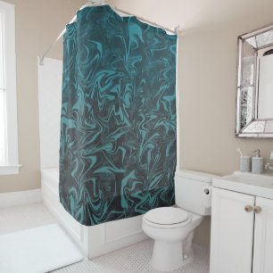 Electric Teal Blue Marble Swirl Shower Curtain